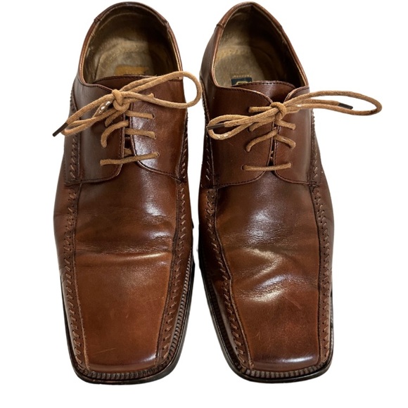 Stacy Adams Mens Brown Leather Oxford Dress Square Toe Shoe Size 9 M Prom Date - Picture 2 of 7